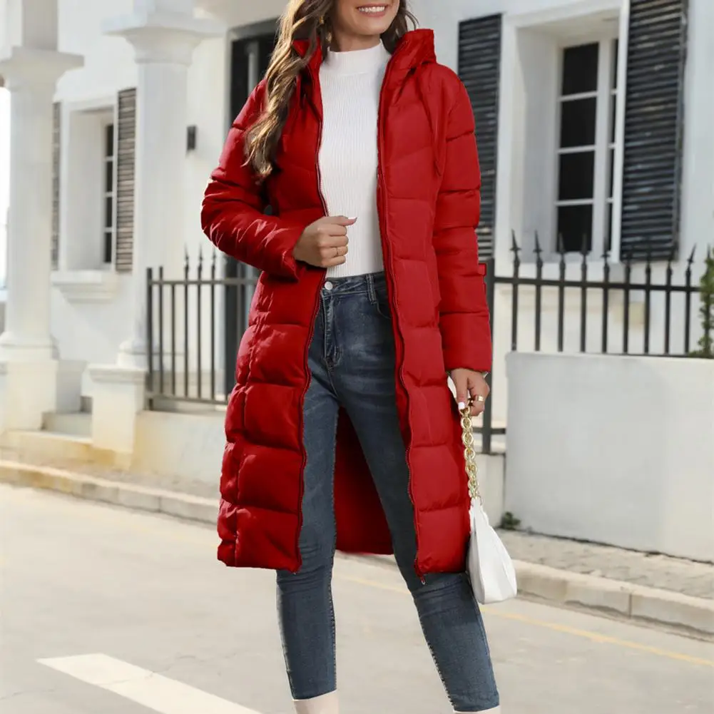 Damen Daunen mantel Long Style Damen Winter Daunen mantel mit Kapuzen hals schutz dicke gepolsterte einfarbige Jacke mit Kordel zug