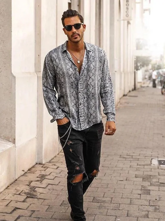 

Длинный све с принтом, мужской повседневный открытый кардиган со змеиным принтом, летний модный городской свободный крой, молодежный подходящий