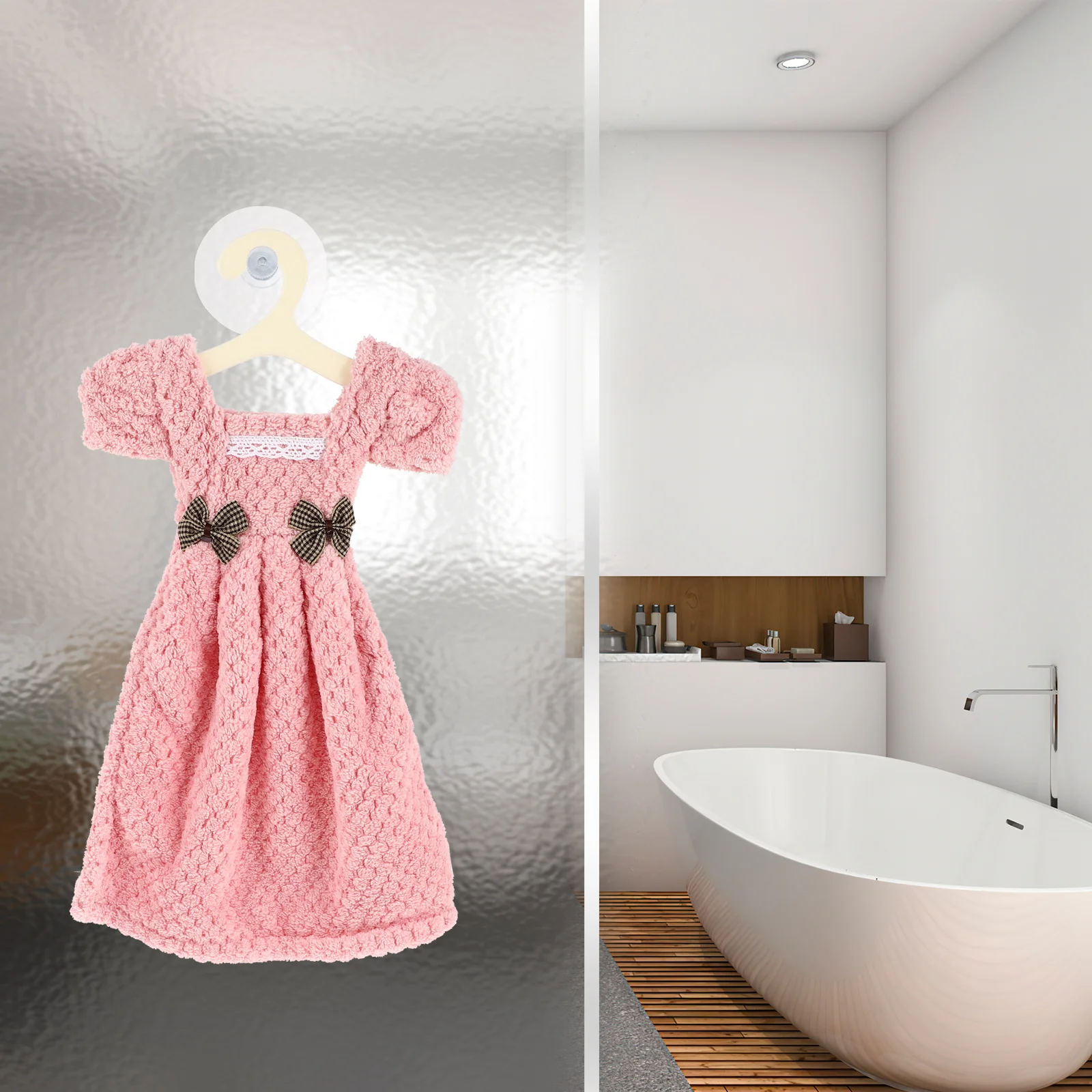 

3Pcs Hanging Hand Towels Skirt Pattern Absorbent Soft Dress Style for Bathroom Kitchen Green Rice White