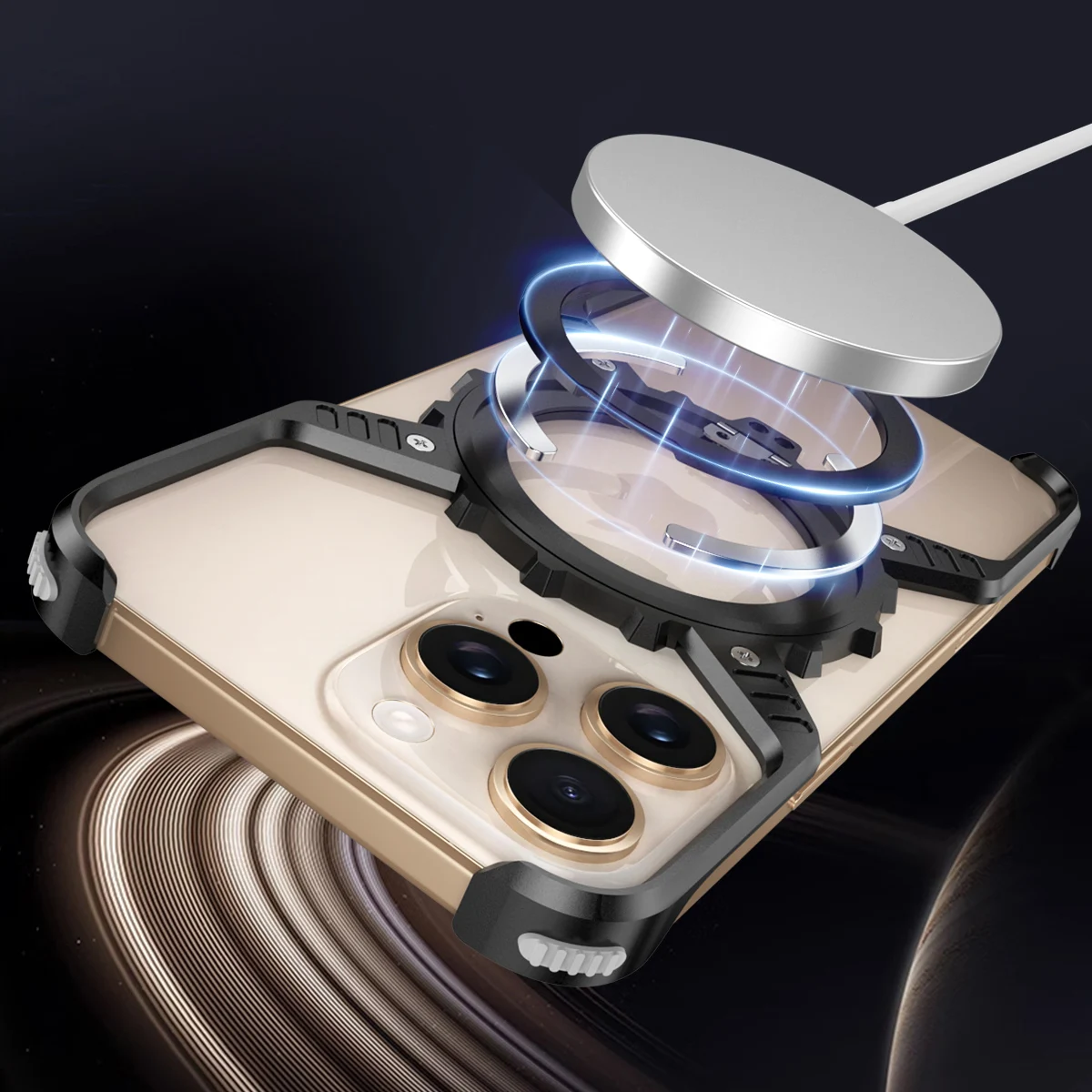 X-shaped Magnetic MagSafe Luminous Stand Phone Case For iPhone 14 13 15 16 Pro Max Plus Aluminum Hollow Rimless Bumper Cover