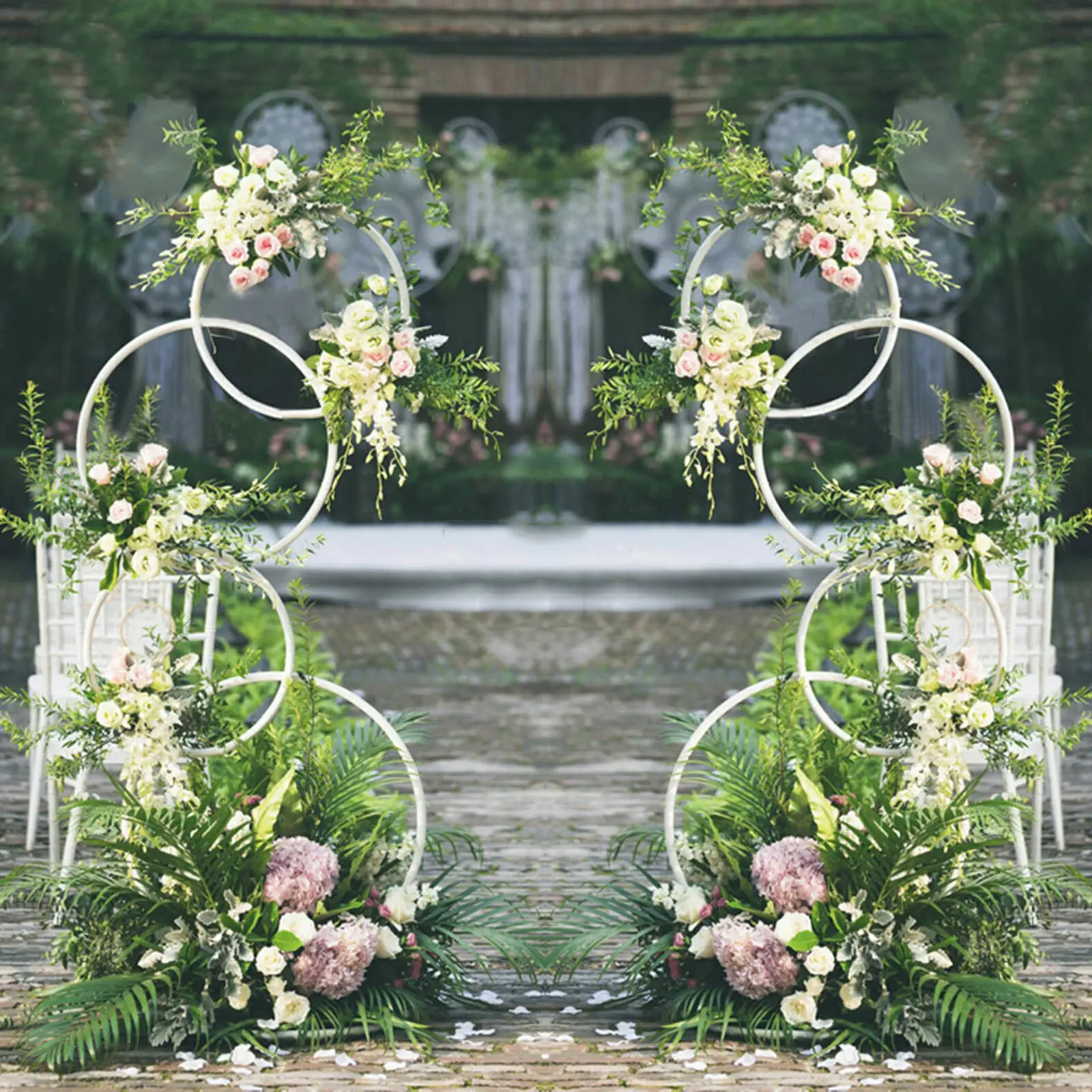 

Wedding Flower Display Frame Round Arch White Metal Circle Backdrop Stand Party Wedding Ceremony