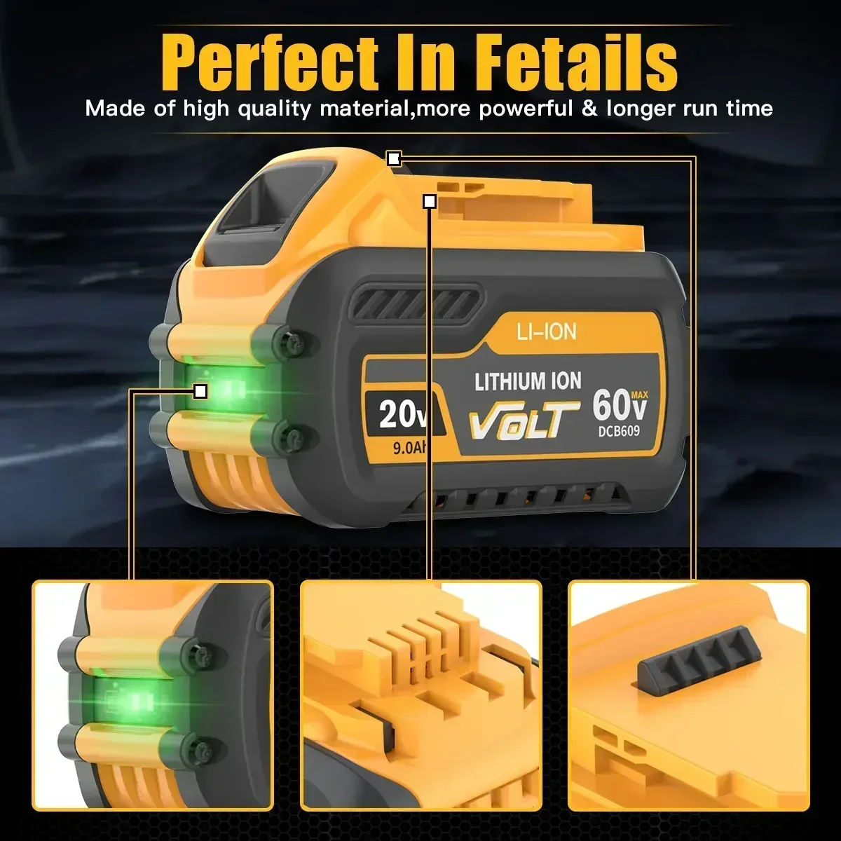 DCB200 számára dewalt Tettlegesség 60V 9000mah Minden Üteg DCB606 DCB609 DCB205 DCB206 DCB209 DCB182 9.0ah/6.0ah áram Sportszer Tettlegesség