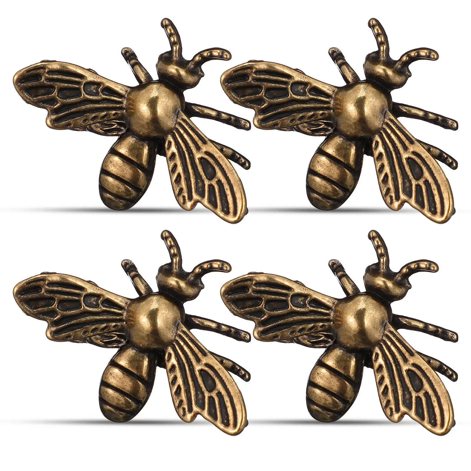 4Pcs Retro Brass Bee Sculpture Miniature Decor Animal Insect Statue Vintage Desktop Tabletop Ornament Home Accent