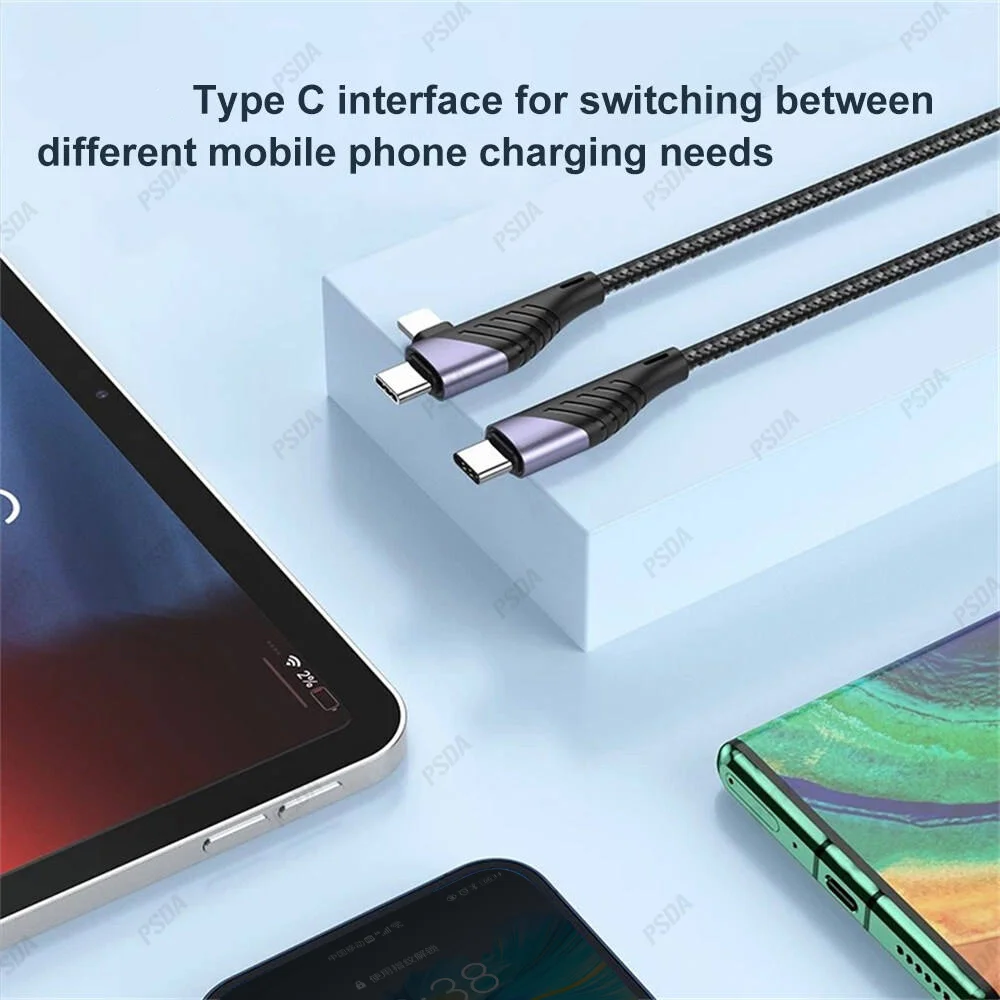 4 in 1 PD 65W USB C Cable 1.2M 3 in 1 QC3.0 USB Type C Quick Charging Cable Multi-Head Function for Phone Huawei