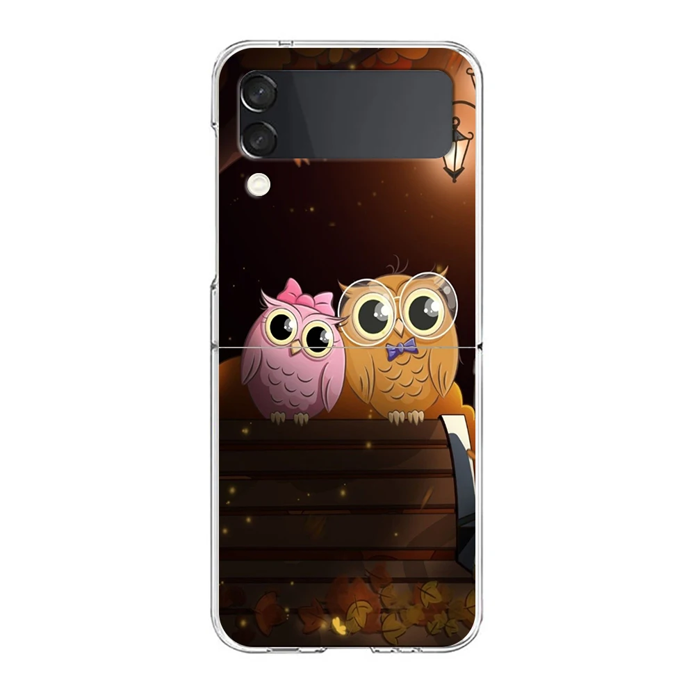 Cute Cartoon Owl Hard PC Phone Case For Samsung Galaxy Z Flip 4 5 6 Black Cover For Galaxy Z Flip 3 Foldable Shockproof Case Bag