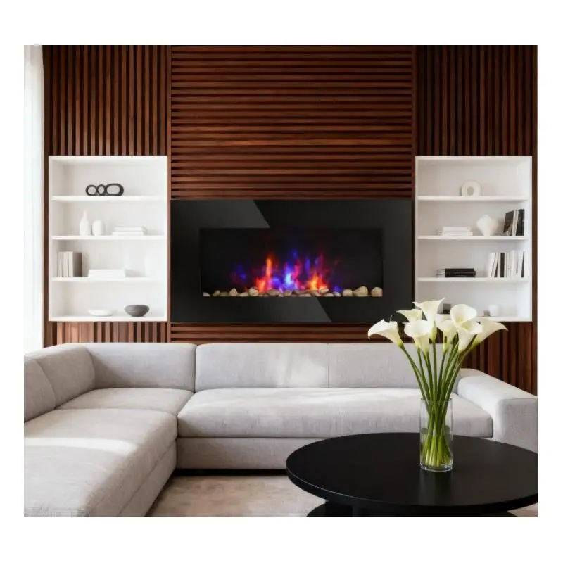 Perapian Listrik LED 7-Warna yang Dipasang di Dinding dengan Efek Api untuk Dekorasi Rumah