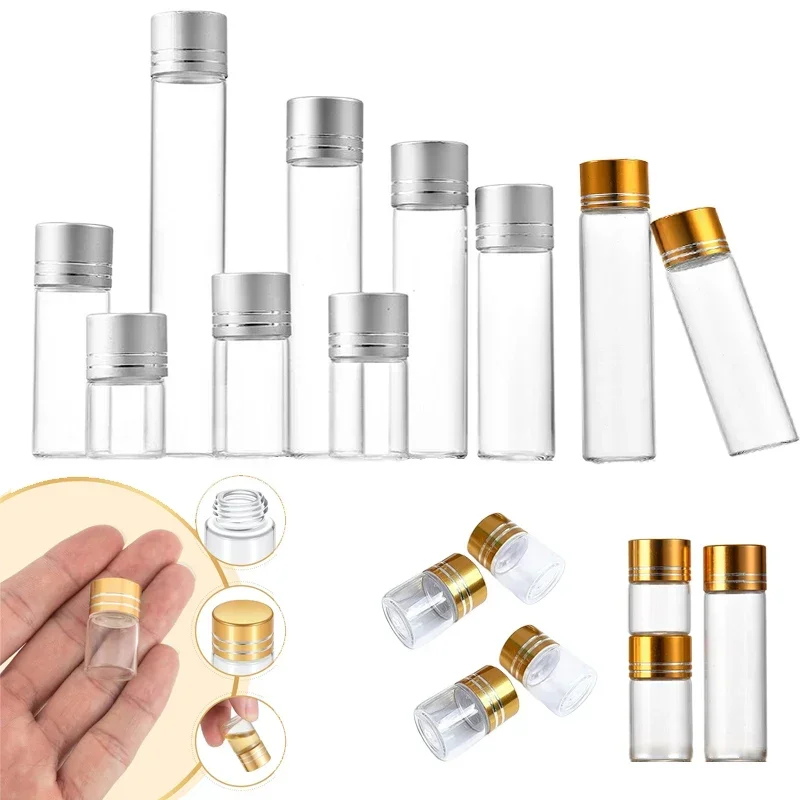 10Pcs Empty 5ml-25ml  Mini Aluminum Cap Clear Glass Bottles Wishing Bottle Gravel Vial Sample Container For Wedding Party Gift