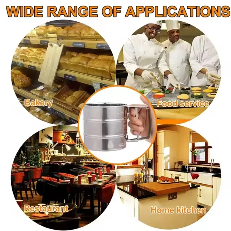 

Kitchen Flour Sieve Handheld Semi-automatic Sugar Sifter Powder Shaker Handle Measuring Cup Making Tool Baking Kitchen Tools