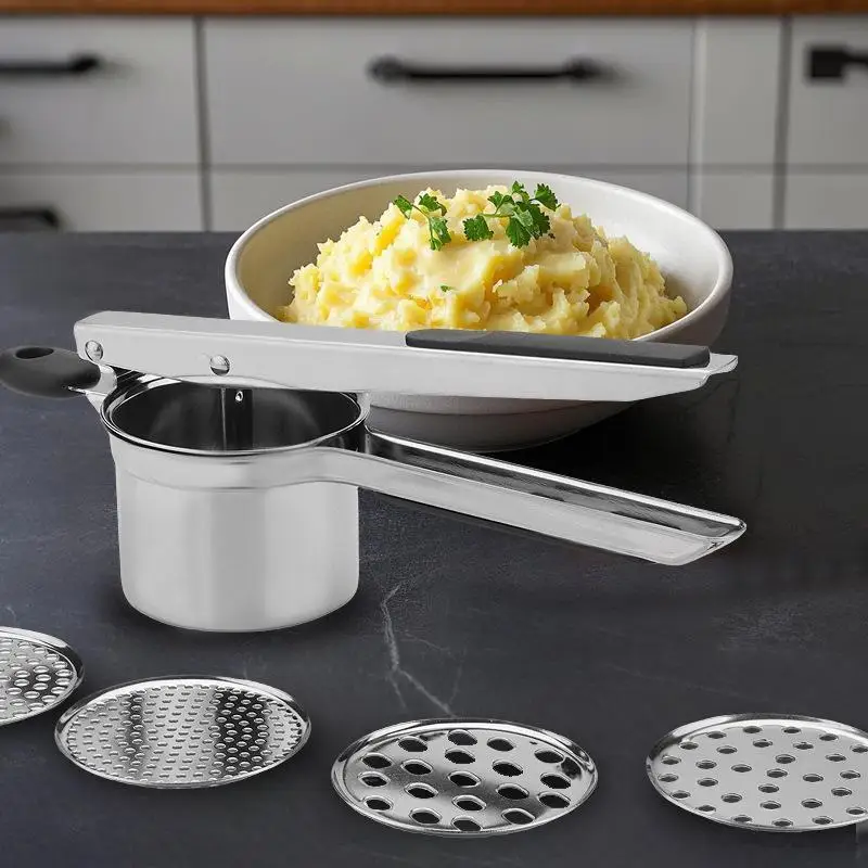 Non-Slip Handle Potato Ricer Durable Stainless Steel Dishwasher Safe Multi-Purpose Kitchen Tool for Veggies Fruits Mashing