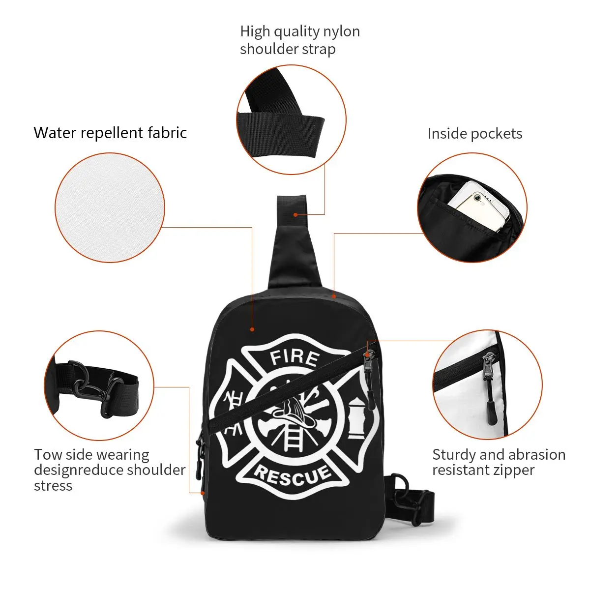 Fire Rescue Firefighter Sling Chest Bag Custom Shoulder Crossbody Backpack for Men Travel Hiking Daypack