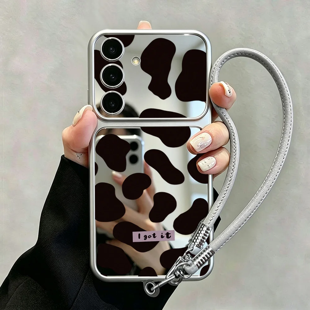 With Lanyard Leopard Mirror Phone Case For Samsung A57 A56 A55 A54 A53 A37 A36 A35 A26 A17 A16 A07 A06 S26 Ultra S25 S24 S23 FE