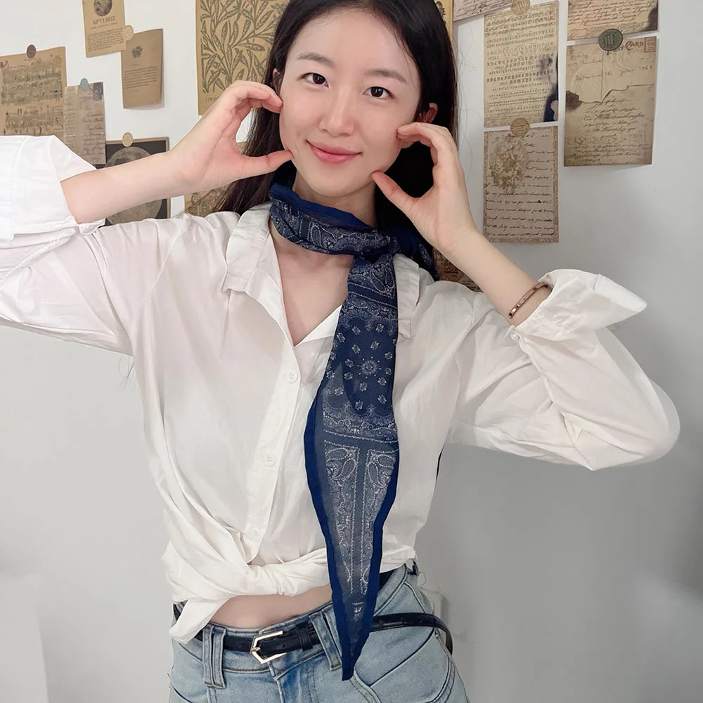 Retro Thin Scarf Belt Fashionable Waist Accory Versatile Casual Men Women Cotton Silk Scarf Triangle Headscarf