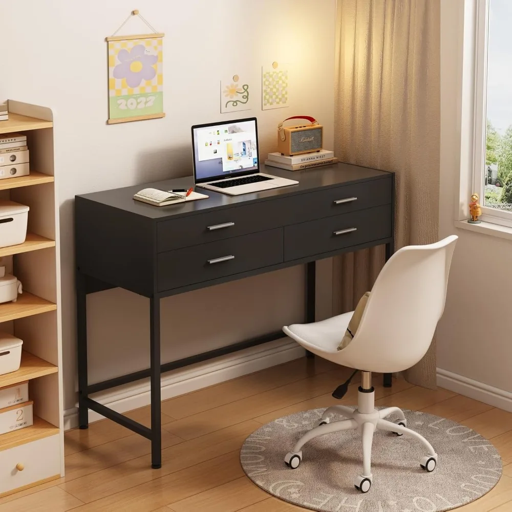 31.5 Inch Black Desks with 3 Drawers, Modern Makeup Vanity Desks with Lighted Mirror, Small Computer Desk Home Office Desk