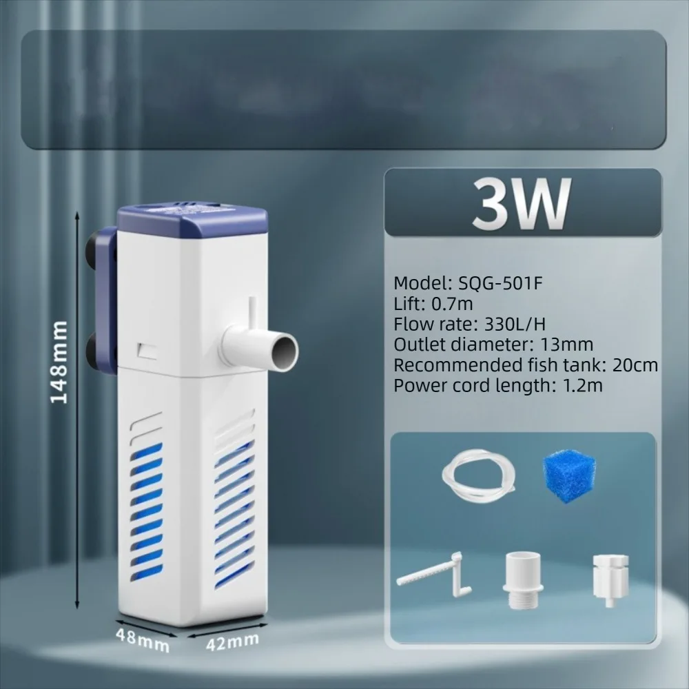 4-in-1 Filter Small Aquarium Filter Circulation Aeration Rain Shower Outlet Fish Tank Filter Pump Wave Maker Built-in Design