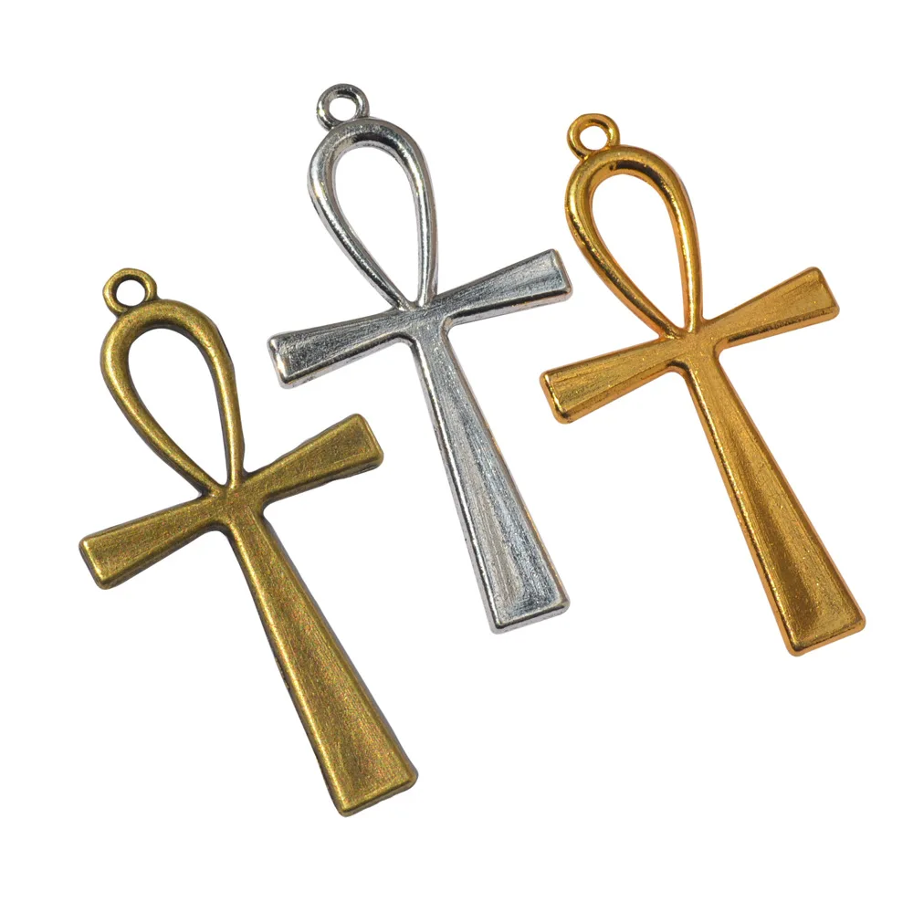 5Pcs Charms Cross Egyptian Ankh Life Symbol 55x29mm Tibetan Bronze Silver Color Pendants Antique Gold Making DIY Handmade Craft