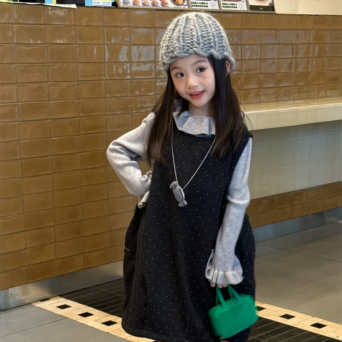 

Girls Skirt 2025 Autumn and Winter New Children's Clothing Korean Style Girl Baby Sweet Pokdot Sleeveless Skirt Casual Simple