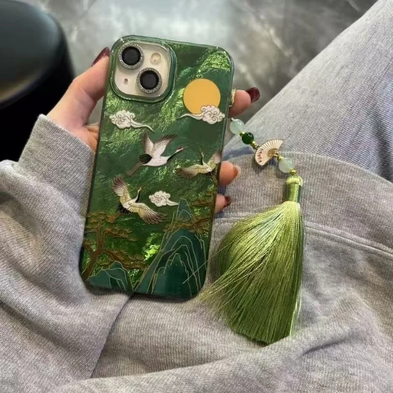 Vortex pattern High Mountain Auspicious Cloud Crane Phone Case For iPhone 17 16 Pro Max 15 14 13 12 11 XS XR X SE 7 8 Plus Cover - náhled 5