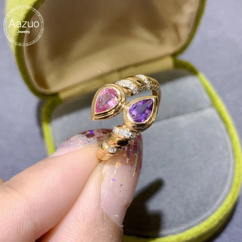 

Ювелирные изделия Aazuo: открытые кольца из настоящего 18-каратного желтого золота с натуральными сапфирами и настоящими бриллиантами для женщин, для торжественных мероприятий и вечеринок.