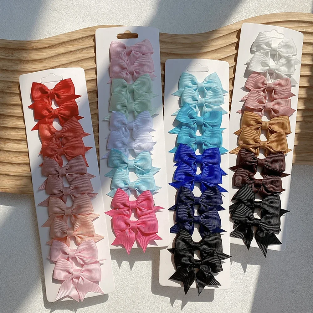 10Pcs/set Kids Ribbon Baby Bows Hair Clips satin Baby Girls Handmade Bowknot Hairpin MiNi Solid Color Barrettes Hair Accessories