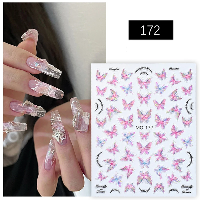 5d Embossed Aurora Pink Butterflys Letters Nail Art Decals Stickers For Nails Art Manicures Tips Decorations