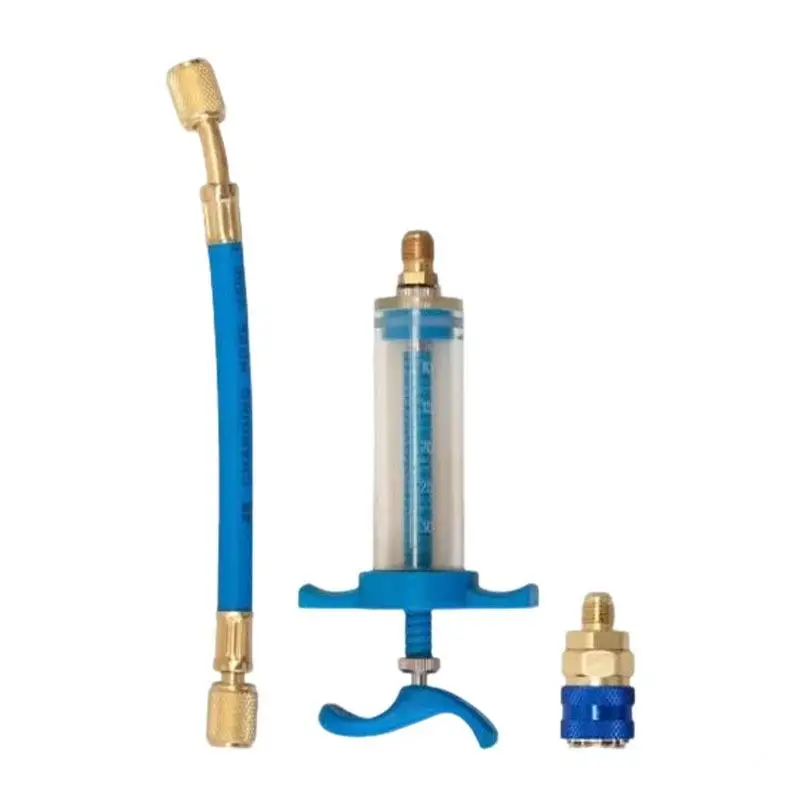 Car A/C Oil/Dye Injector 30ml 1oz Low Side Quick Coupler Adapter 1/4 Inch Automotive Air Conditioning Injection Syringe Tool