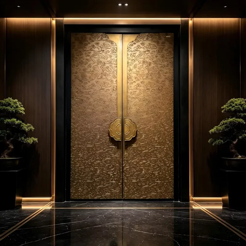 Light Antique Bronze Galvanized Steel Security Door Custom Villa Gate Entry Soundproof Blast Resistant Finished