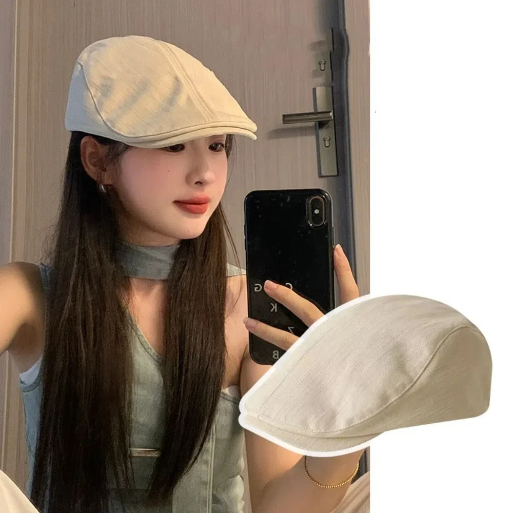 Idol Cotton British Beret Cap Retro Short Brim Forward Hat Peaked Cap Breathable Women Artist Hat Ladies