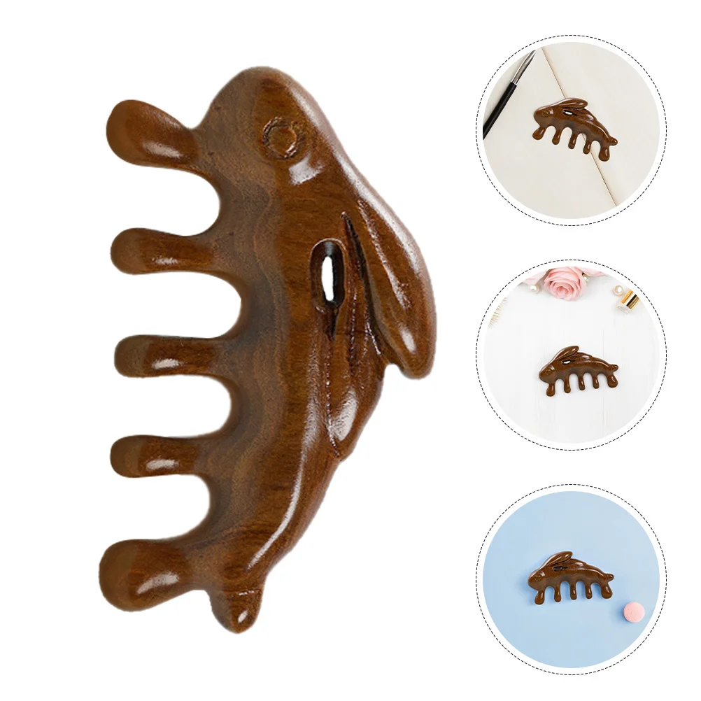 

Sandalwood Rabbit Massager Comb Cute Cartoon Multi-Functional Scalp Body Massage Tool Ergonomic for Home Office Travel Use