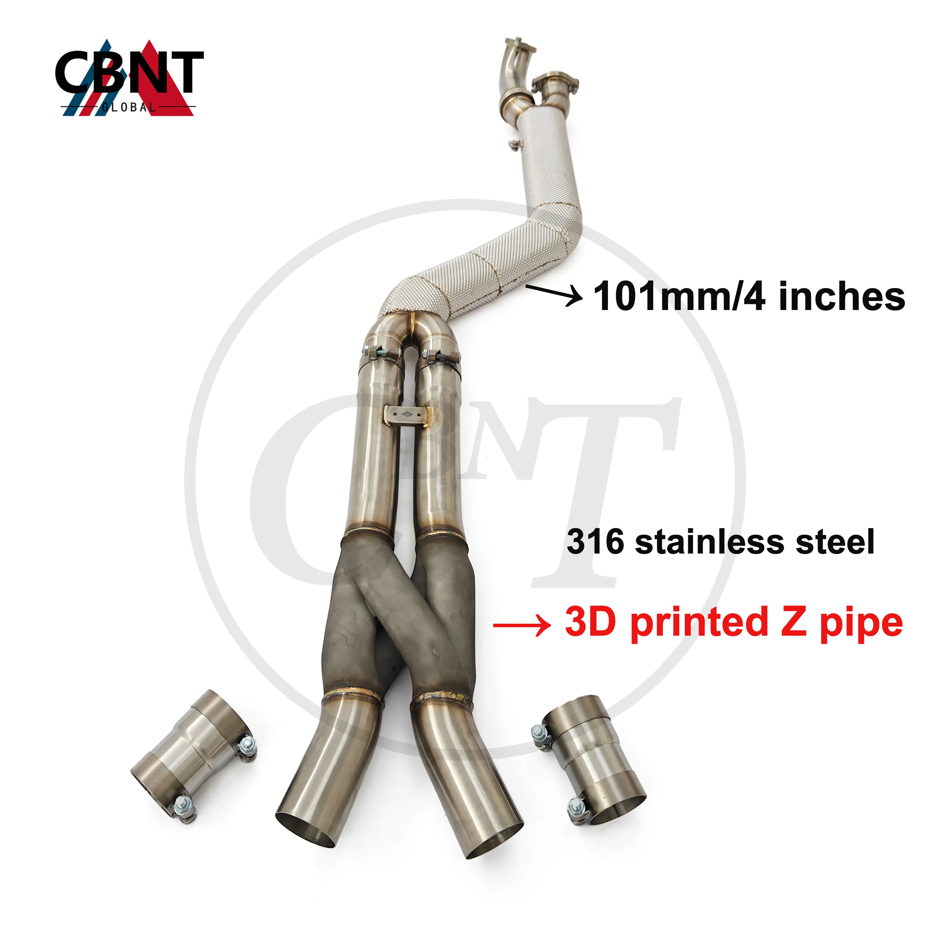 CBNT 4 Inch Midpipe with 3D Z Pipe for BMW G80 M3 G82 M4 G87 M2 S58 3.0T SS304 101mm Single Midpipe Exhaust with Heat Shield