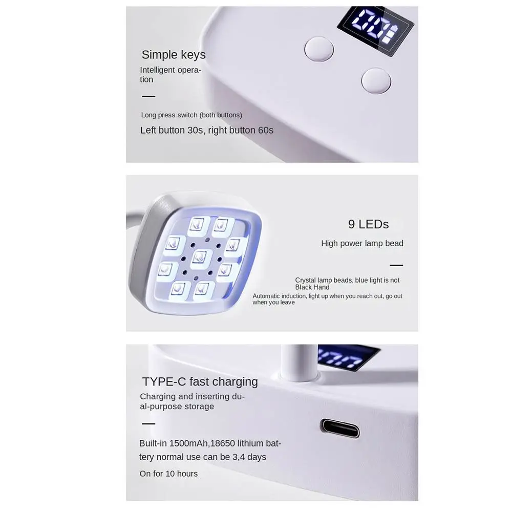 9LED Desktop Nail Lamp UV Lamp 360° Bendable UV Curing Light Flexible Fast Drying Nail Dryer Light Nail Manicure