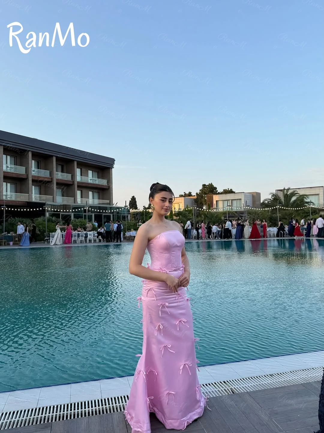 Ranmo 2025 nieuwe Saoedi-Arabië trompet avondjurken roze lint zeemeermin prom toga elegante formele gelegenheid lange jurk op maat