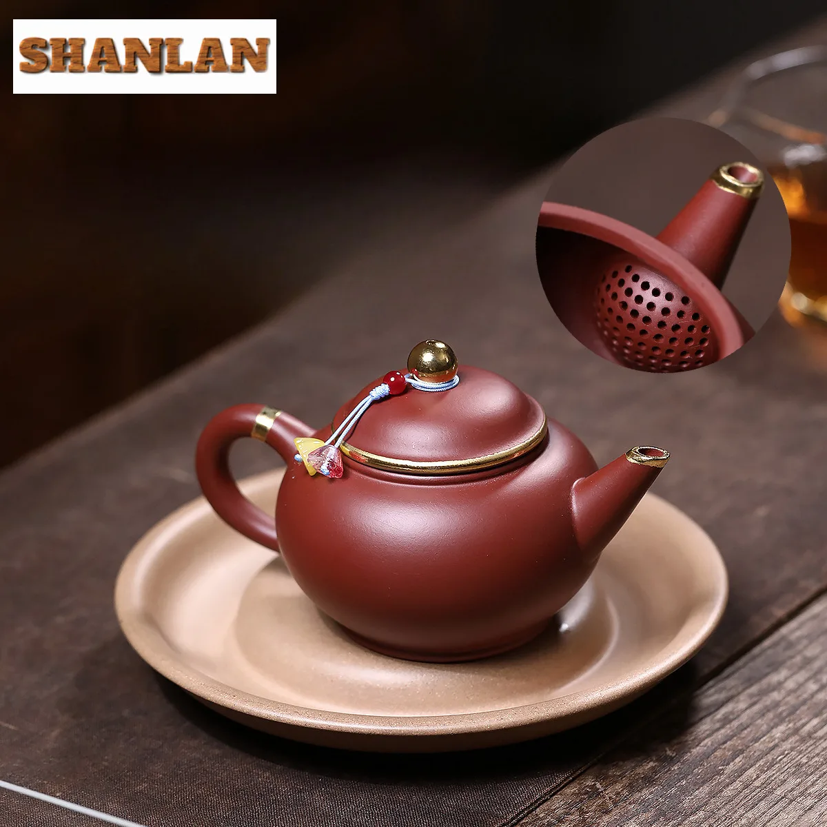 

200ml Luxury Yixing Purple Clay Teapots Handmade Gold Drawing Pot Raw Ore Dahongpao Mud Tea Maker Kettle Zisha Teaset Collection
