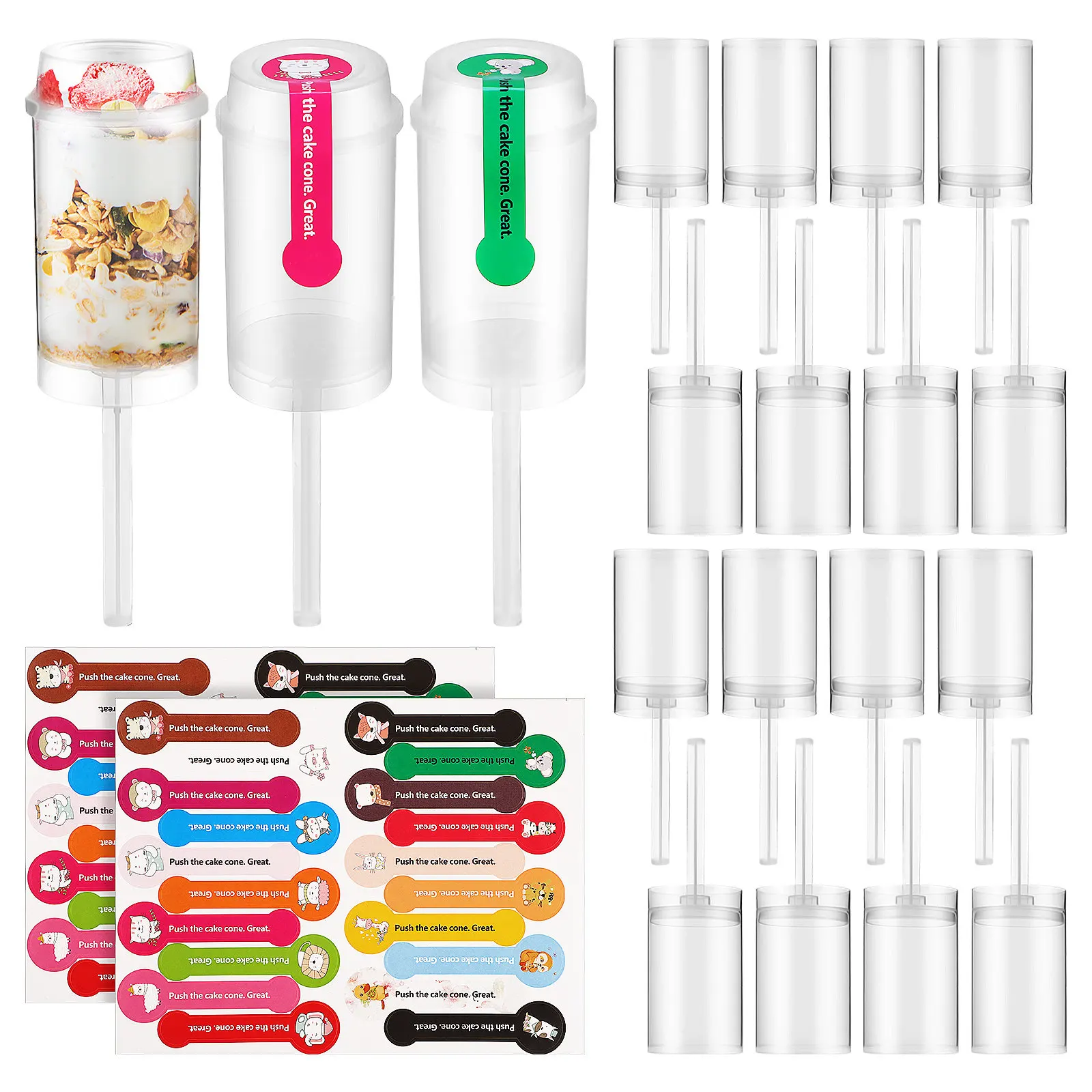 30 Pcs Cake Cone Pop Maker Stickers Transparent Food Grade Material Reusable Bulk Push Pops Containers Party Birthday view 6