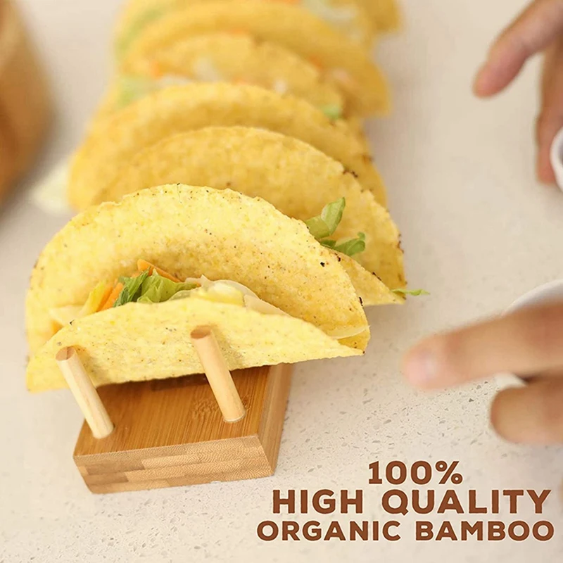 5X First Grade Bamboo Taco Tray And Appetizer Tray Stand Up Holds 8 Soft Or Hard Shell Tacos Also For Tortillas