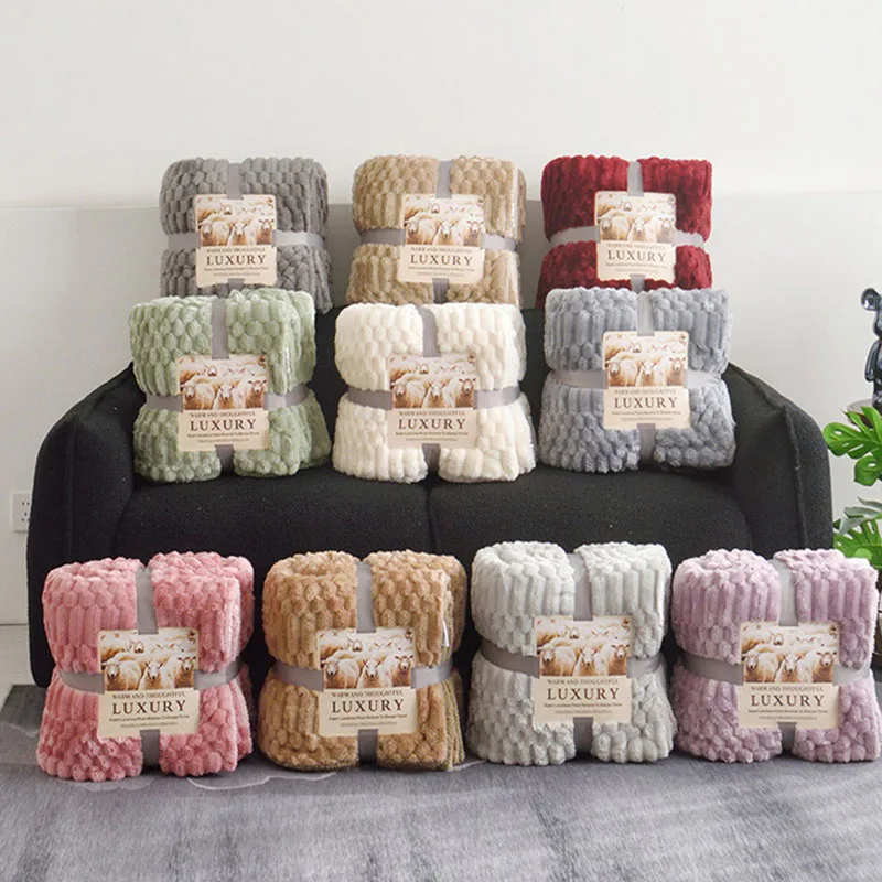 Thick Double-Layer Lamb Plush Solid Blanket Faux Fur Throw Quilted Shawl for Winter Air Conditioning Blankets for Home Travel