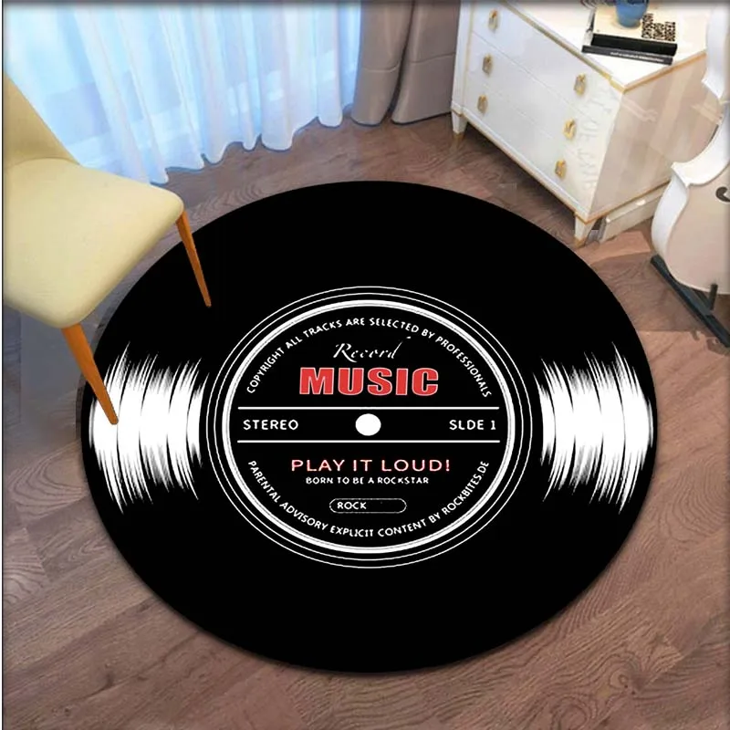 Record Music CD Pattern Round Carpet Retro Floor Mat Living Room Bedroom Decorative Anti-Slip Leisure Floor Mat Mode Area Rug