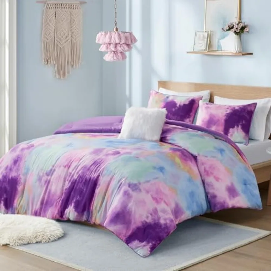 Juego de Ropa de Cama Queen Size con Estampado de Acuarela para Adolescentes, 4 Piezas, con Edredón, Funda de Almohada y Cojín Decorativo Cassiopeia