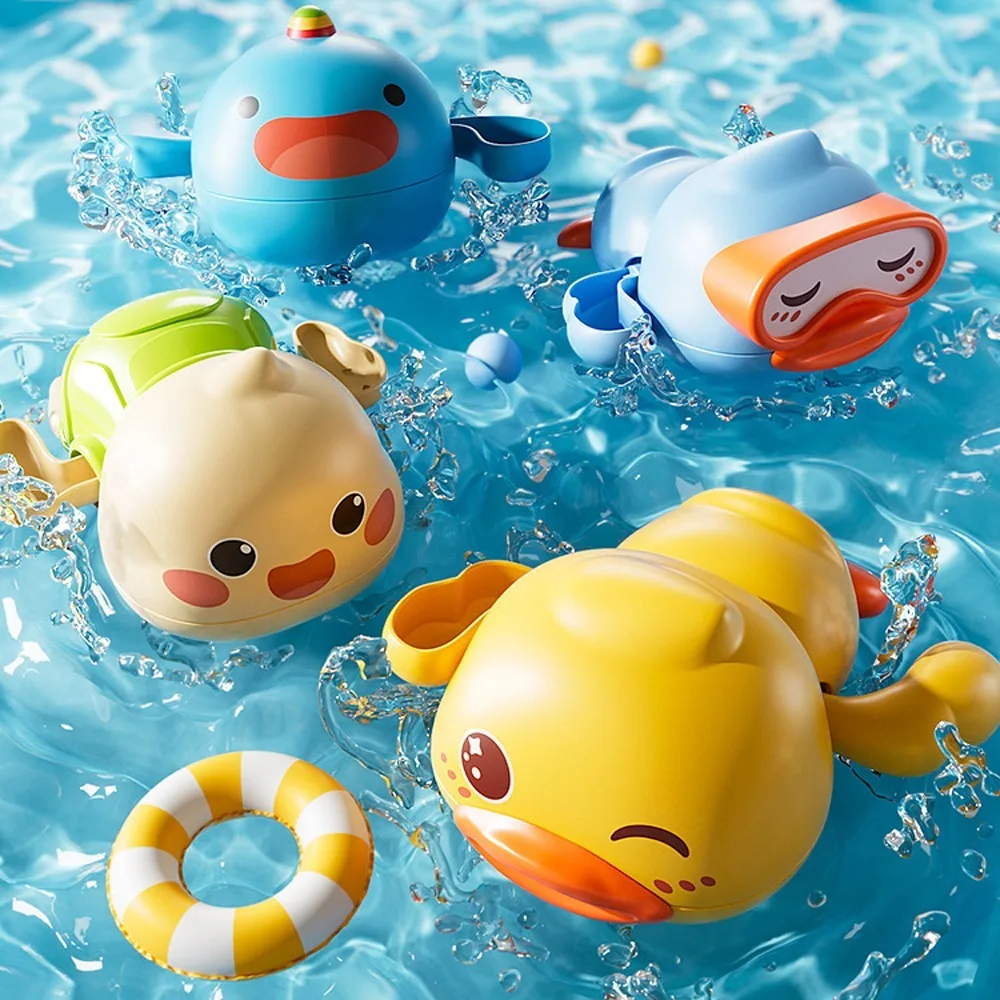 Juguetes de ducha de baño con mecanismo de relojería, juego de delfines flotantes de agua, juguetes de ducha de bebé, pato lindo, juguetes de bañera para niños pequeños