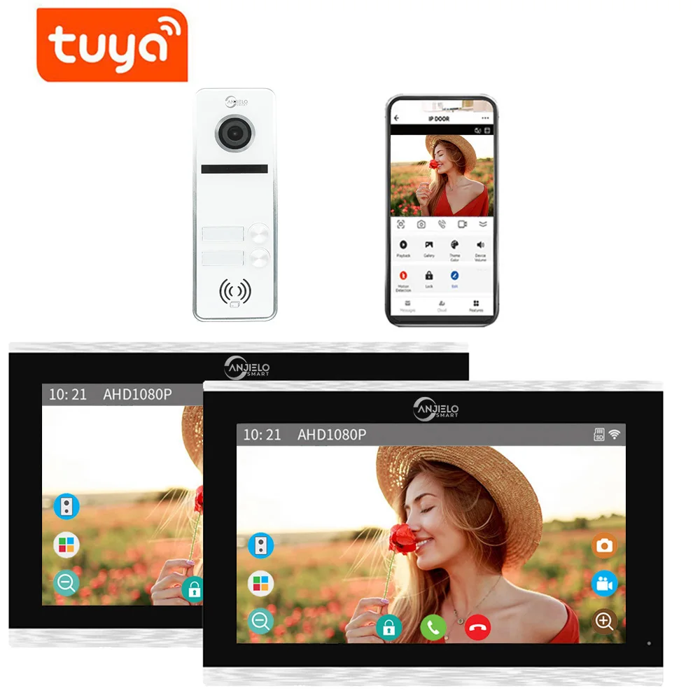 Tuya-intercomunicador de vídeo para el hogar inteligente, sistema de 2 timbre, 7/10 P, 1080 °, cámara de Casa Privada, Monitor táctil completo, 160 pulgadas