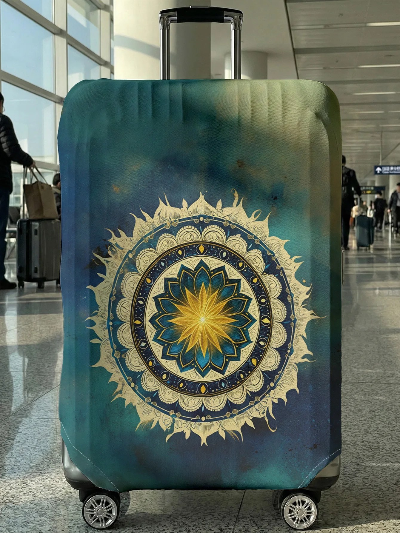 

Сине-зеленый чехол для багажа с мандалой и лотосом, подходит для чемоданов 18-32 дюймов, чехол на ручку чемодана, дорожные аксессуары