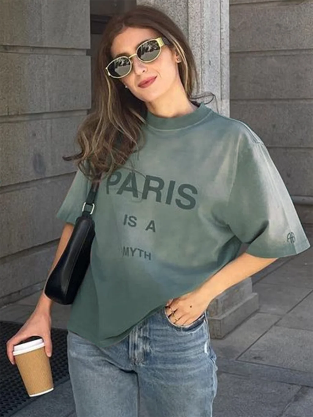 

Paris T-Shirt Women 2023 Summer Clothing Letter Print Washed Vintage Short Sleeve Fashion Tees Tops Female Tee Shirt T-shirts