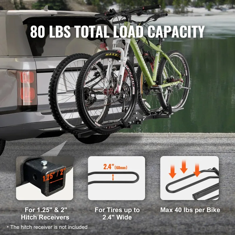 Hitch Mount Bike Rack, 2/4-Bike Platform Style 80/160/150 LBS Bike Rack Hitch Titling and Folding Bike Carrier for Car