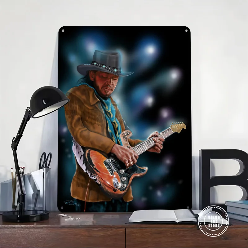 Stevie Ray Vaughan Digital Art Personalized 3D Textured Metal Poster Wall Art Tinplate Sign for Bedroom Decoration Room Decor