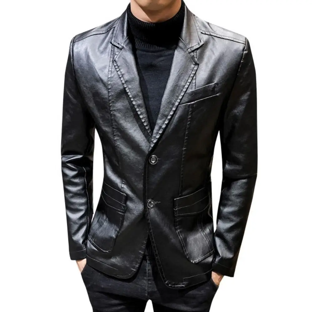 Men Leather Suits Jackets Blazers Jackets Coats New Fashion Male Slim Fit PU Leather Overcoats Blazers Jackets Coats Size 4XL