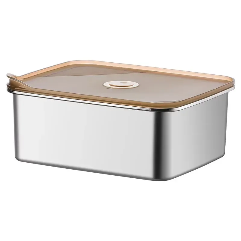 304 Stainless Steel Rectangular Food Storage Container Sealed Crisper Box With Ventilation Lid For Refrigerator Freezer