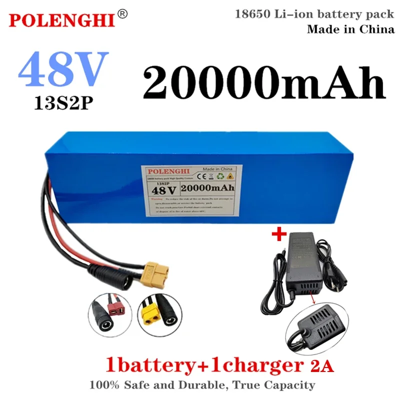 True capacity XT60/T plug 48V lithium-ion battery pack 13S2P 20Ah built-in BMS,suitable for electric bicycles, sold with charger