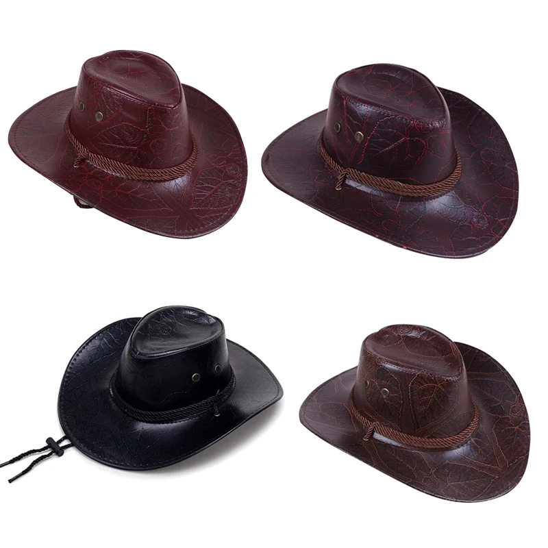 

Retro Leather Cowboy Hat Outdoor Trend Leather Hat Outdoor Trend Casual Winter Hipster for Sun for Protection Breathable