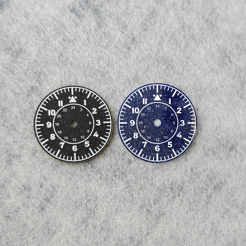 2PCS Modified Watch Dials Black Blue Sparkle 28.5mm Watch Face Replacement Parts for Watchmaker Repair Accessories DIY Handmade