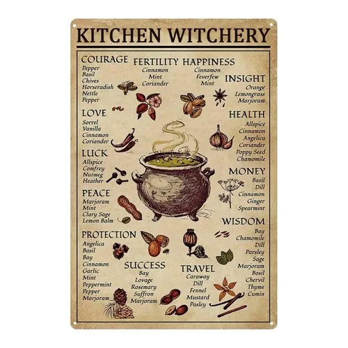 Kitchen Witchery Decor Vintage Metal Tin Sign Kitchen Witchery Signs Witch Kn... --Tin Sign