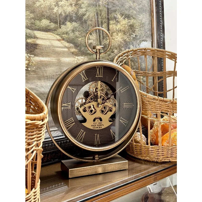 American Vintage Luxury Table Clock Art Creative Decorative Desk Clock High‑Grade Ornament for Home Living Room